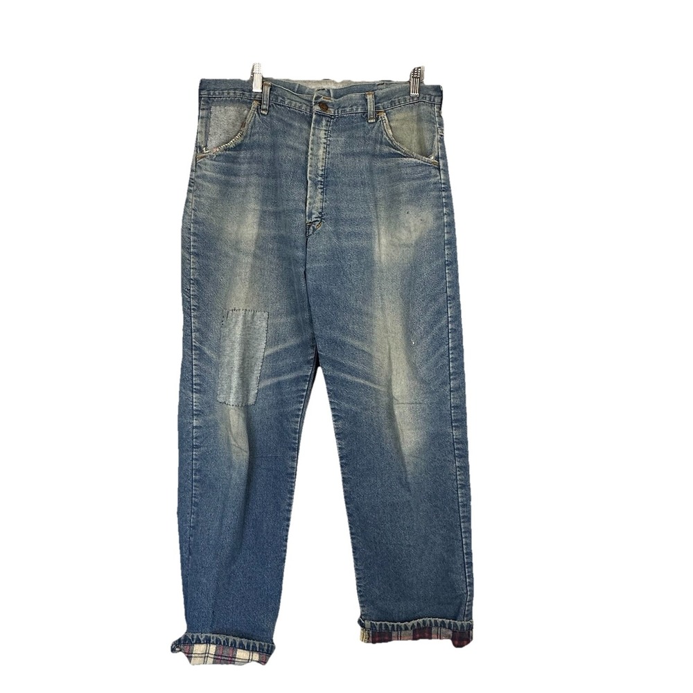 Thrashed Vtg‎ 70s Madewell Flannel Lined Jeans plaid Perfectly Patched Grunge 34